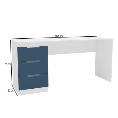 Mesa para Escritório Madri 3 Gavetas Azul/Branco - Politorno