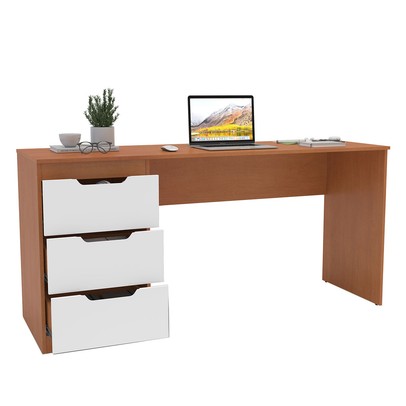 Mesa para Escritório Madri 3 Gavetas Branco/Freijó - Politorno