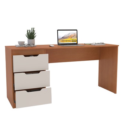 Mesa para Escritório Madri 3 Gavetas Creme/Freijó - Politorno