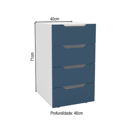 Gaveteiro Madri 4 Gavetas Azul/Branco - Politorno