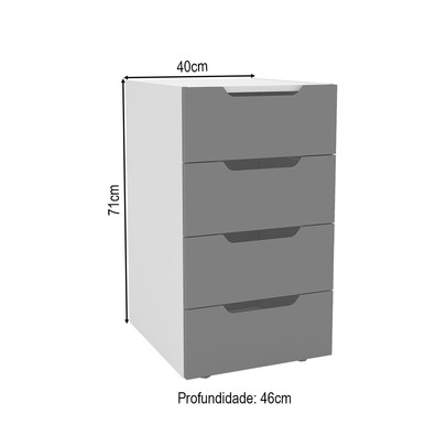 Gaveteiro Madri 4 Gavetas Cinza/Branco - Politorno