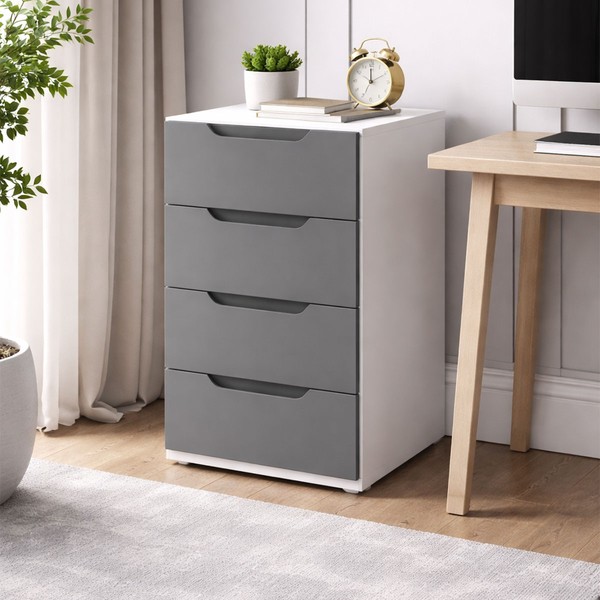 Gaveteiro Madri 4 Gavetas Cinza/Branco - Politorno