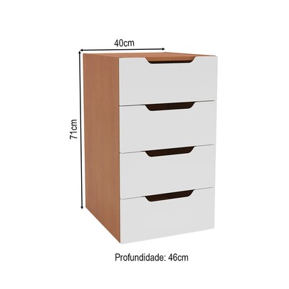 Gaveteiro Madri 4 Gavetas Branco/Freijó - Politorno