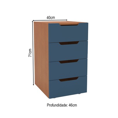 Gaveteiro Madri 4 Gavetas Azul/Freijó - Politorno