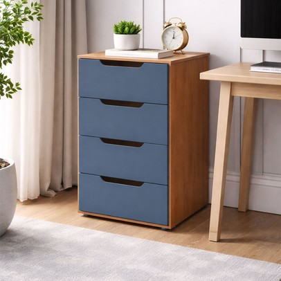 Gaveteiro Madri 4 Gavetas Azul/Freijó - Politorno