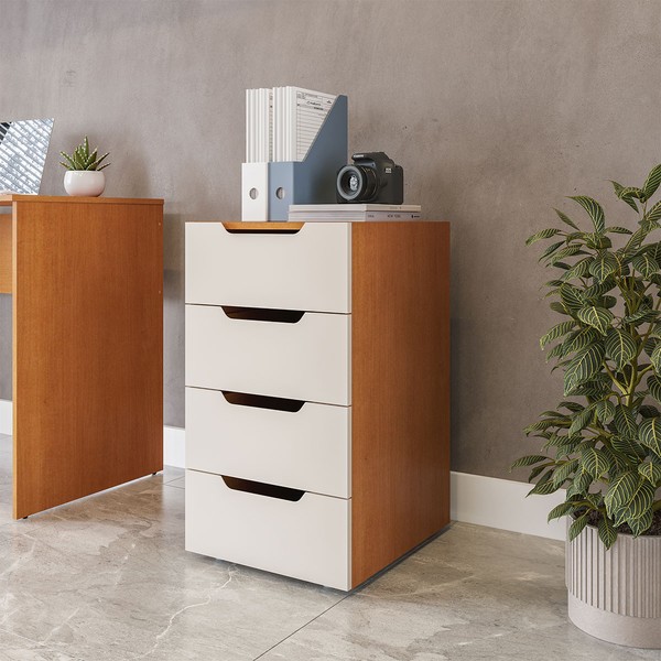 Gaveteiro Madri 4 Gavetas Creme/Freijó - Politorno