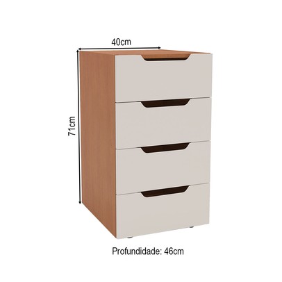Gaveteiro Madri 4 Gavetas Creme/Freijó - Politorno