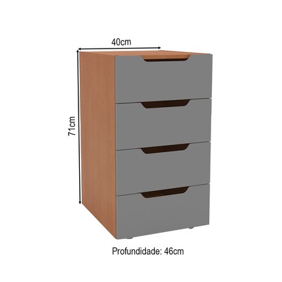 Gaveteiro Madri 4 Gavetas Cinza/Freijó - Politorno