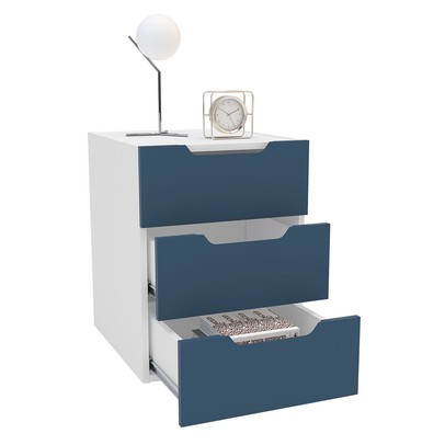 Mesa de Cabeceira Madri 3 Gavetas Azul/Branco - Politorno