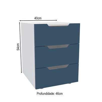 Mesa de Cabeceira Madri 3 Gavetas Azul/Branco - Politorno