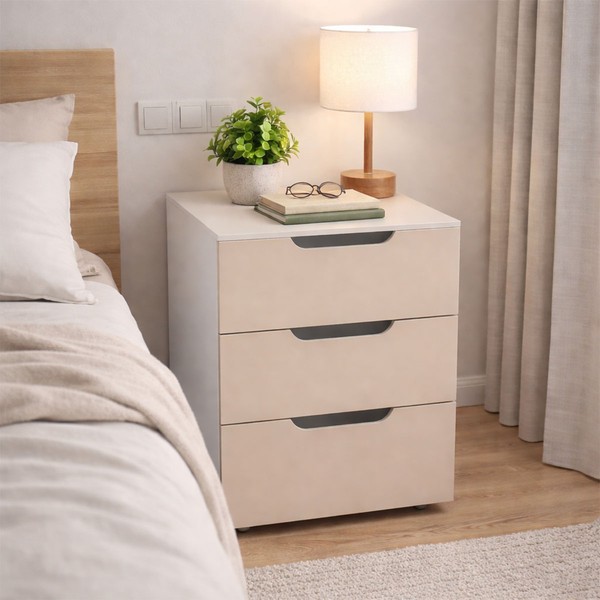 Mesa de Cabeceira Madri 3 Gavetas Creme/Branco - Politorno