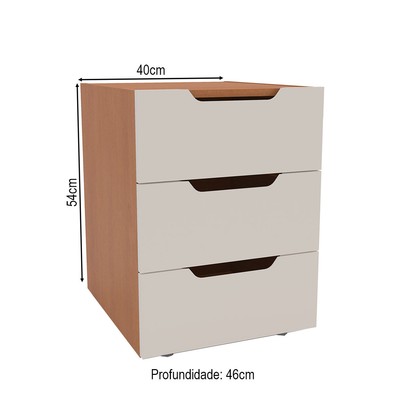 Mesa de Cabeceira Madri 3 Gavetas Creme/Freijó - Politorno