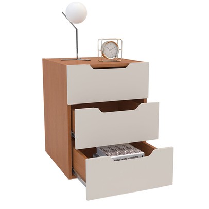 Mesa de Cabeceira Madri 3 Gavetas Creme/Freijó - Politorno