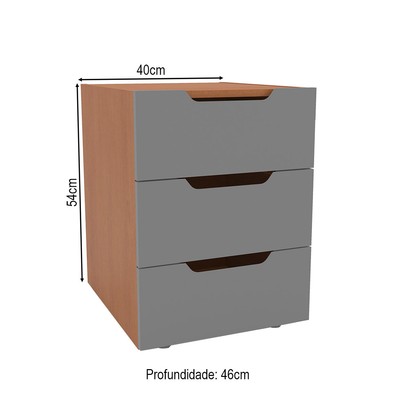 Mesa de Cabeceira Madri 3 Gavetas Cinza/Freijó - Politorno