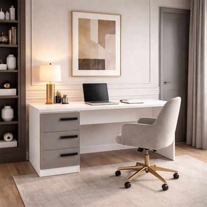 Mesa para Escritório Valência 3 Gavetas Cinza/Branco - Politorno