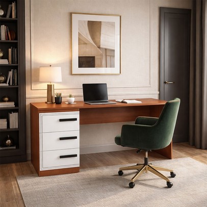 Mesa para Escritório Valência 3 Gavetas Branco/Freijó - Politorno