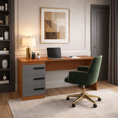 Mesa para Escritório Valência 3 Gavetas Cinza/Freijó - Politorno