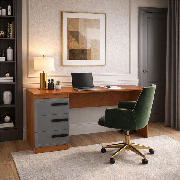 Mesa para Escritório Valência 3 Gavetas Cinza/Freijó - Politorno