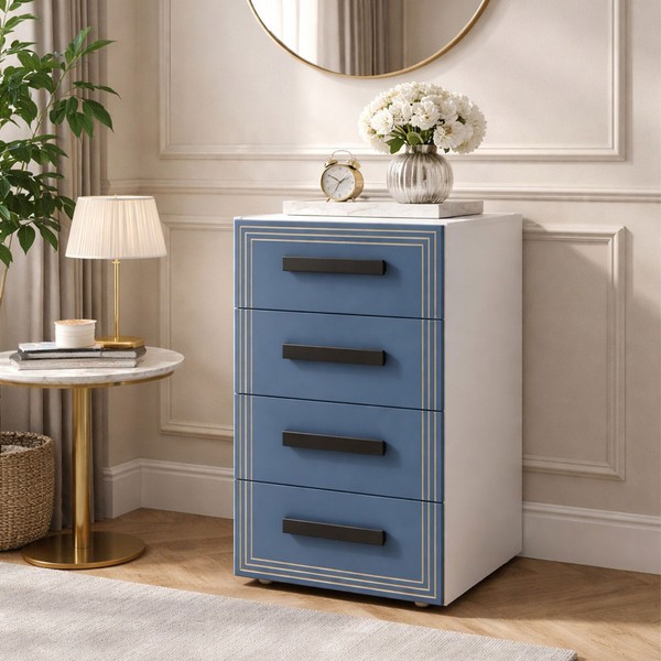 Gaveteiro Valência 4 Gavetas Azul/Branco - Politorno