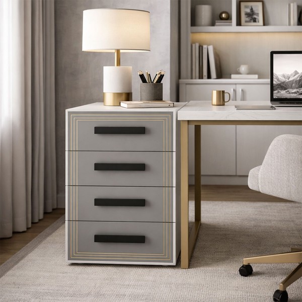Gaveteiro Valência 4 Gavetas Cinza/Branco - Politorno
