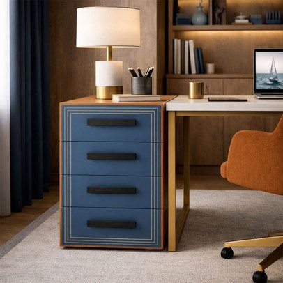 Gaveteiro Valência 4 Gavetas Azul/Freijó - Politorno