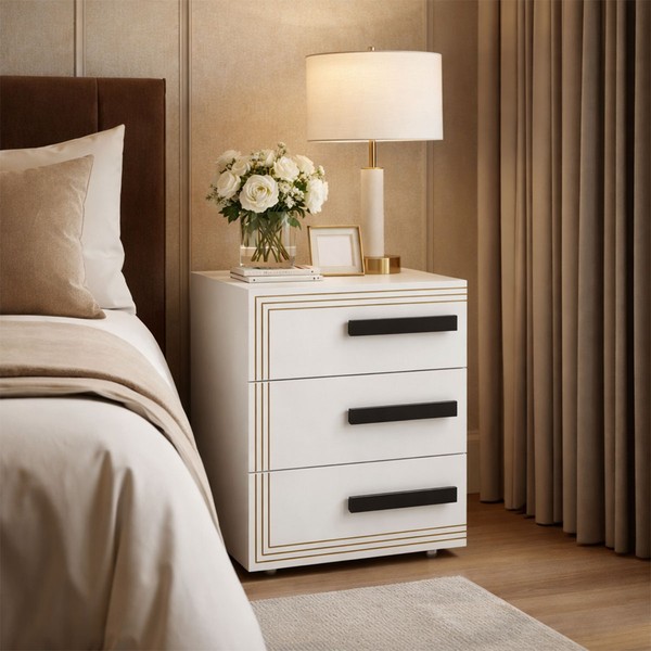 Mesa de Cabeceira Valência 3 Gavetas Branco - Politorno