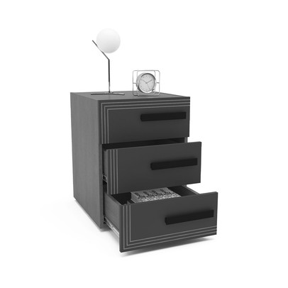 Mesa de Cabeceira Valência 3 Gavetas Cinza/Branco - Politorno