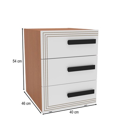Mesa de Cabeceira Valência 3 Gavetas Branco/Freijó - Politorno