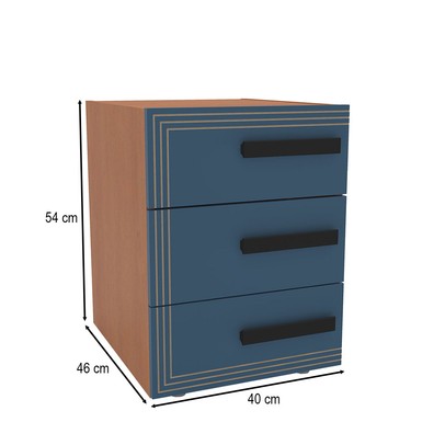 Mesa de Cabeceira Valência 3 Gavetas Azul/Freijó - Politorno