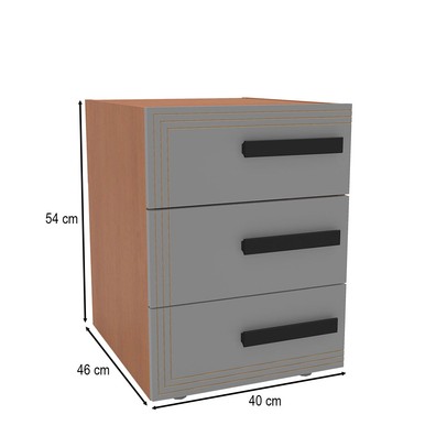 Mesa de Cabeceira Valência 3 Gavetas Cinza/Freijó - Politorno