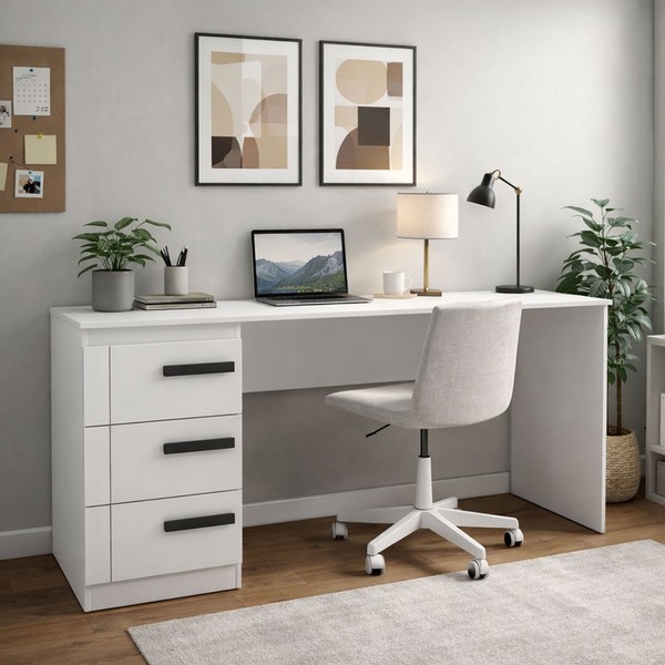 Mesa para Escritório Lisboa 3 Gavetas Branco - Politorno