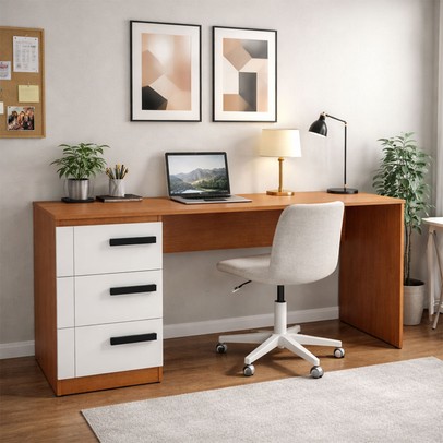 Mesa para Escritório Lisboa 3 Gavetas Branco/Freijó - Politorno