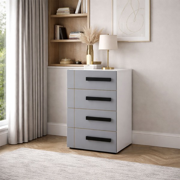 Gaveteiro Lisboa 4 Gavetas Cinza/Branco - Politorno