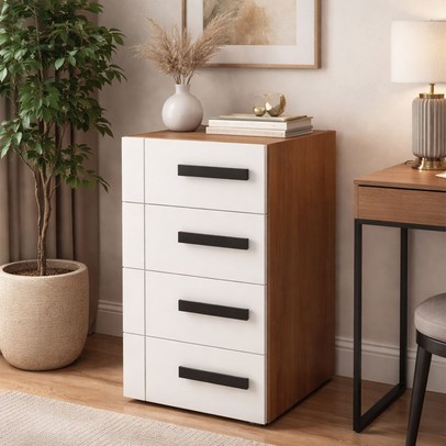 Gaveteiro Lisboa 4 Gavetas Branco/Freijó - Politorno