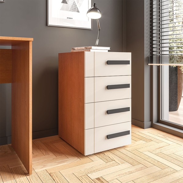 Gaveteiro Lisboa 4 Gavetas Creme/Freijó - Politorno