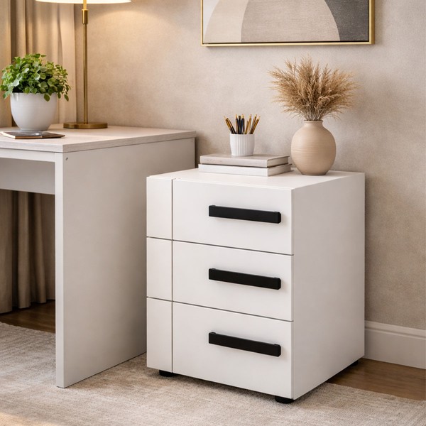 Mesa de Cabeceira Lisboa 3 Gavetas Branco - Politorno