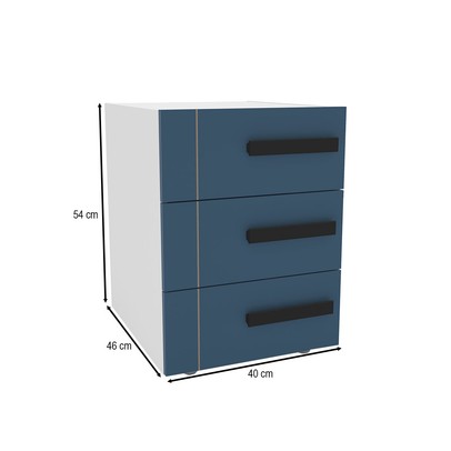 Mesa de Cabeceira Lisboa 3 Gavetas Azul/Branco - Politorno