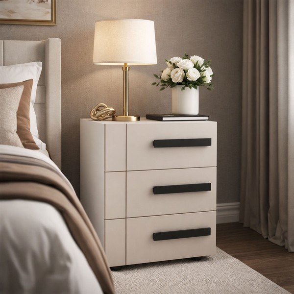 Mesa de Cabeceira Lisboa 3 Gavetas Creme/Branco - Politorno