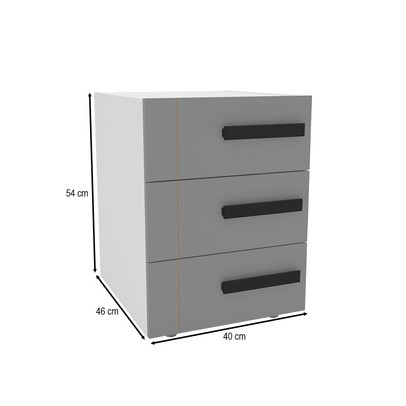 Mesa de Cabeceira Lisboa 3 Gavetas Cinza/Branco - Politorno