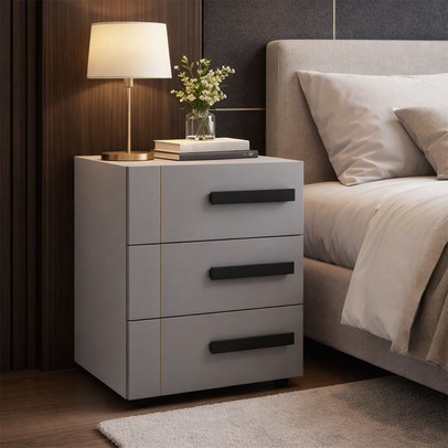 Mesa de Cabeceira Lisboa 3 Gavetas Cinza/Branco - Politorno