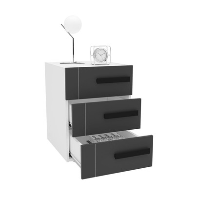 Mesa de Cabeceira Lisboa 3 Gavetas Cinza/Branco - Politorno