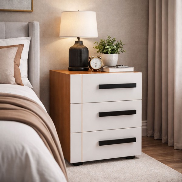 Mesa de Cabeceira Lisboa 3 Gavetas Branco/Freijó - Politorno