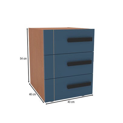Mesa de Cabeceira Lisboa 3 Gavetas Azul/Freijó - Politorno