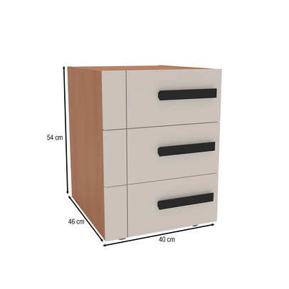 Mesa de Cabeceira Lisboa 3 Gavetas Creme/Freijó - Politorno