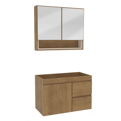 Armário de Banheiro Travertino 80 Cm 3 Portas 2 Gavetas com Espelho Freijó/Creme - Politorno