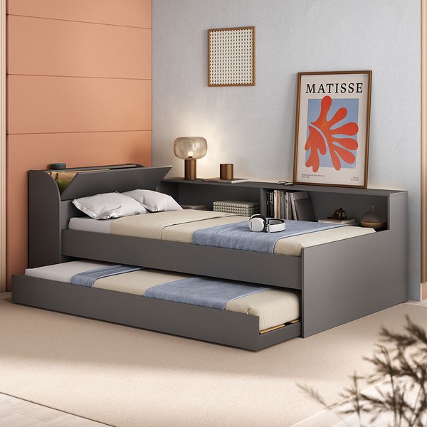 Cama Infantil Bellagio 1 Porta com Cama Auxiliar Grafite - Pnr Móveis