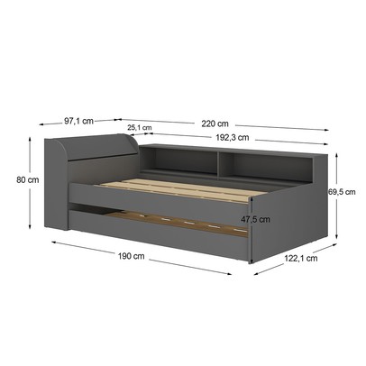 Cama Infantil Bellagio 1 Porta com Cama Auxiliar Grafite - Pnr Móveis