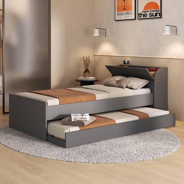 Cama Solteiro ávilla 1 Porta com Cama Auxiliar Grafite - Pnr Móveis