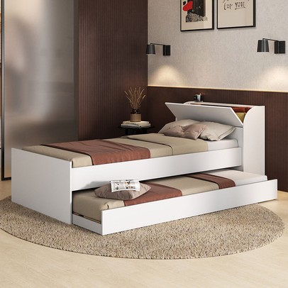 Cama Solteiro ávilla 1 Porta com Cama Auxiliar Branco - Pnr Móveis