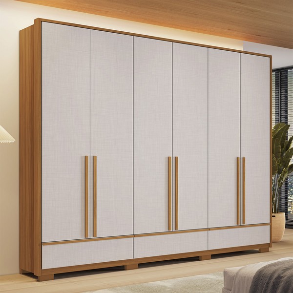 Guarda-Roupa Casal Tech 6 Portas 3 Gavetas 100% Mdf Freijó Trend/Off White Tx - Pnr Móveis